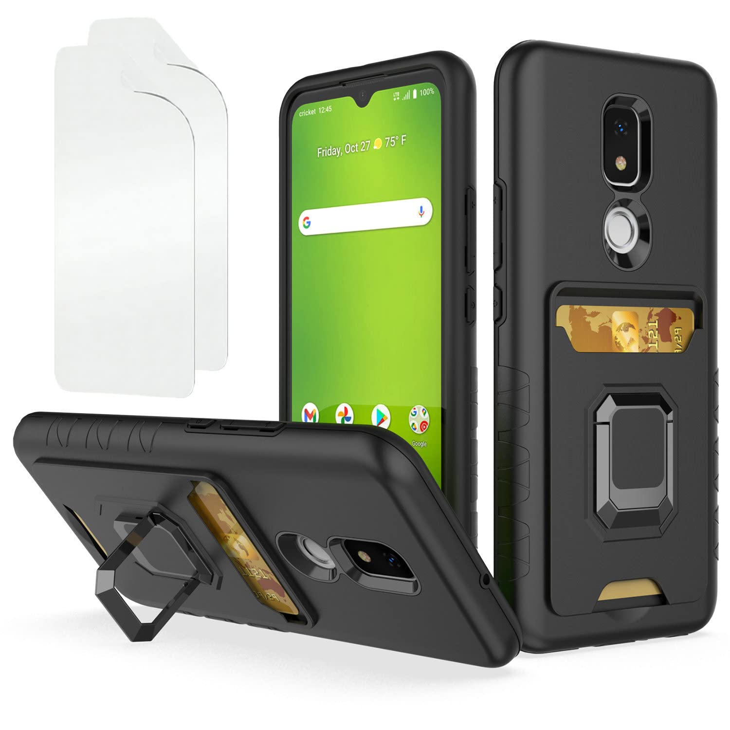 Case for AT&T Motivate 3 Case EABF22206A Sharp Rouvo V Case Compatible with Sharp Rouvo V Phone Case Stand Cover Thicken Protection [with Screen Protector] Black