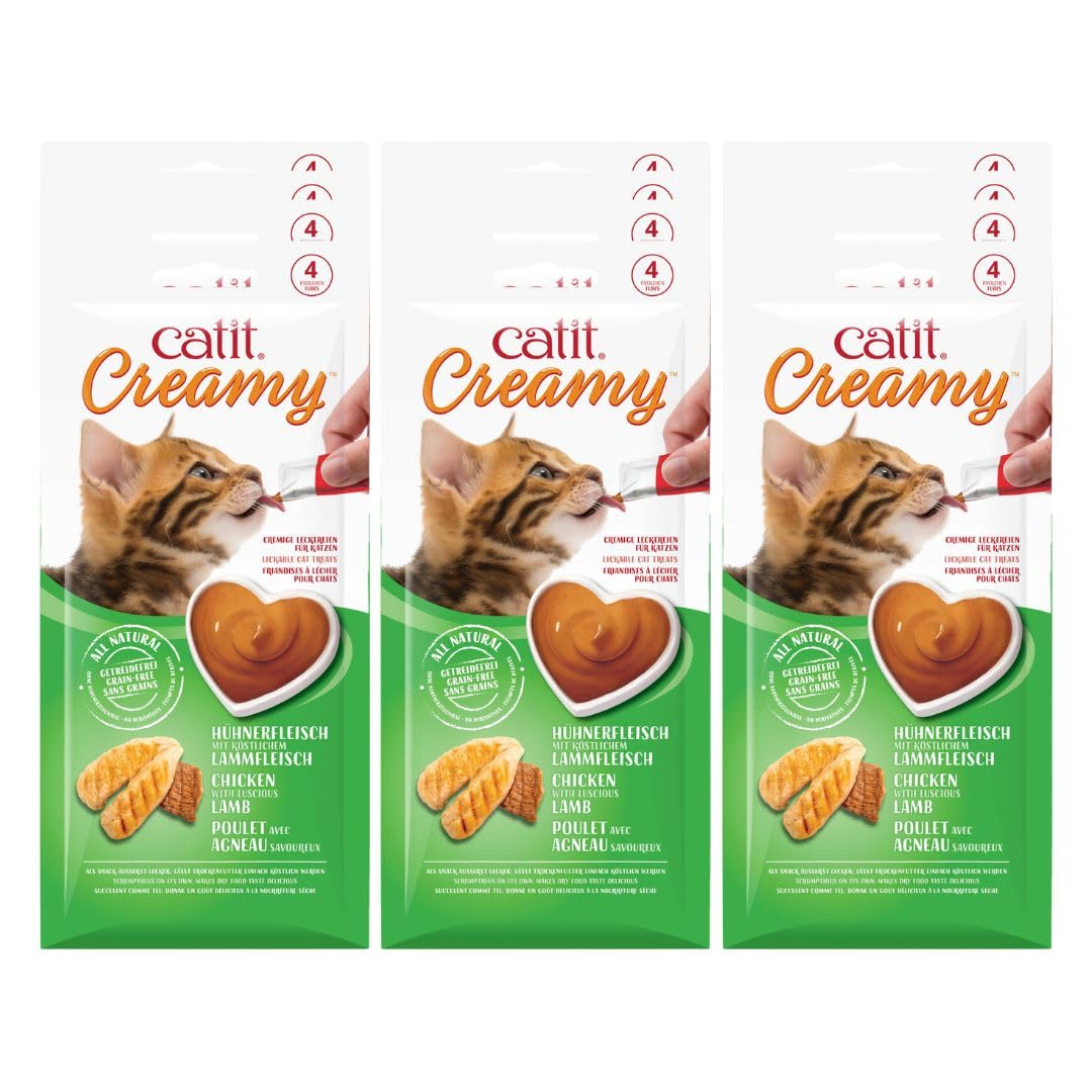 CATIT Creamy LICKABLE Treats for CAT - Chicken with Lamb Flavor 4 * 10G (Pack of 12)