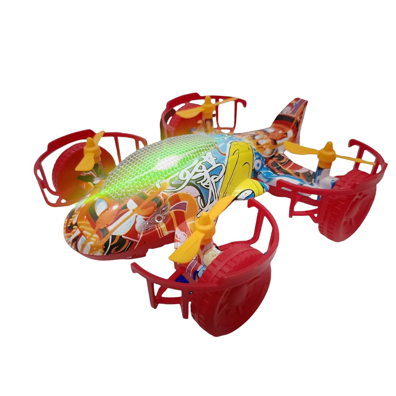 Planet of Toys Shark Shape Electric Plane | Lift & Spin Function | 360-Degree Rotation | Automatic Lifting & Lowering | Rotating Propeller | Music & Cool Lights | Exciting Action Toy for Kids - Red