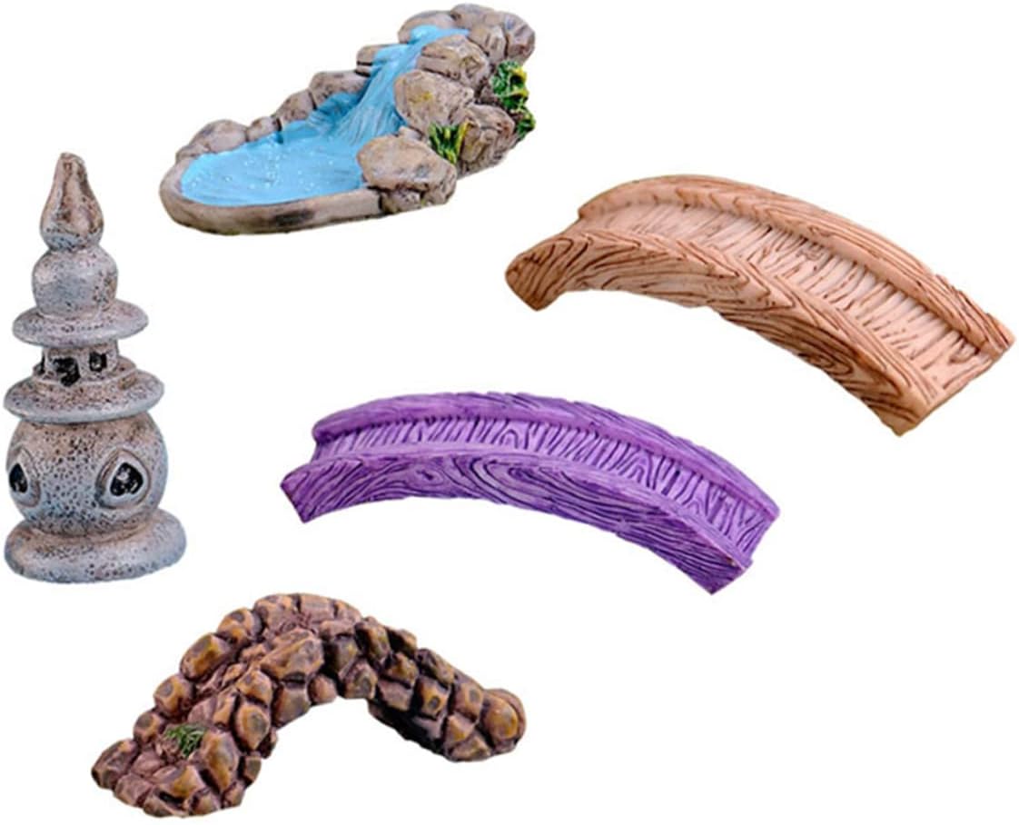 ORFOFE Pond Bridge Decor 5Pcs Resin Miniature Landscape Accessory