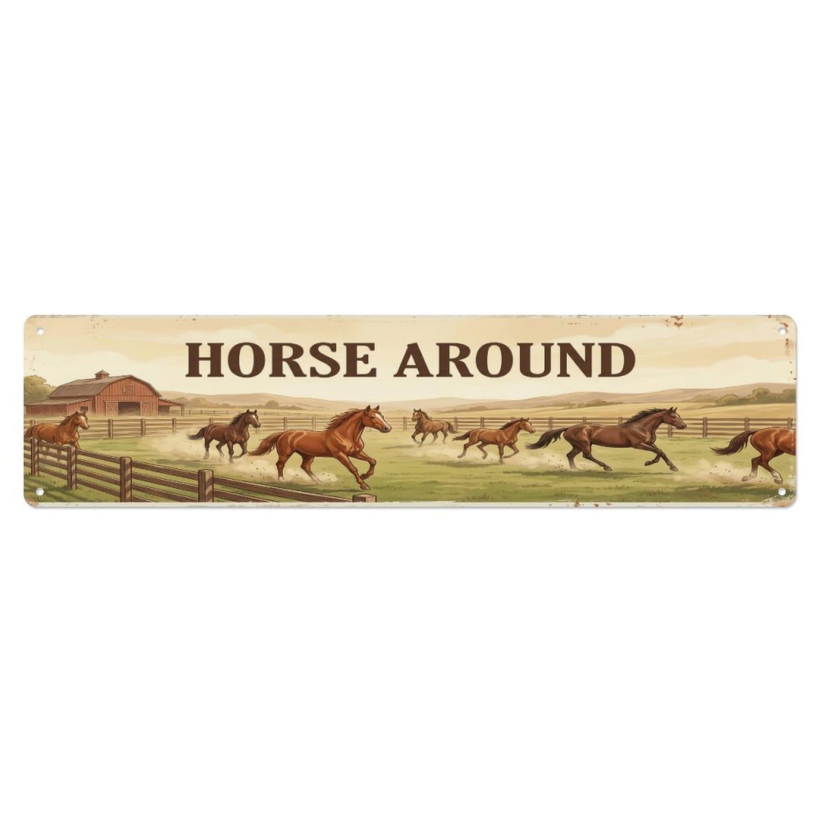Olhnbad 4X16inch(10X40cm) Vintage Pen Neigh Horse Farmhouse Funny Horse Backyard Farm Metal Tin Sign