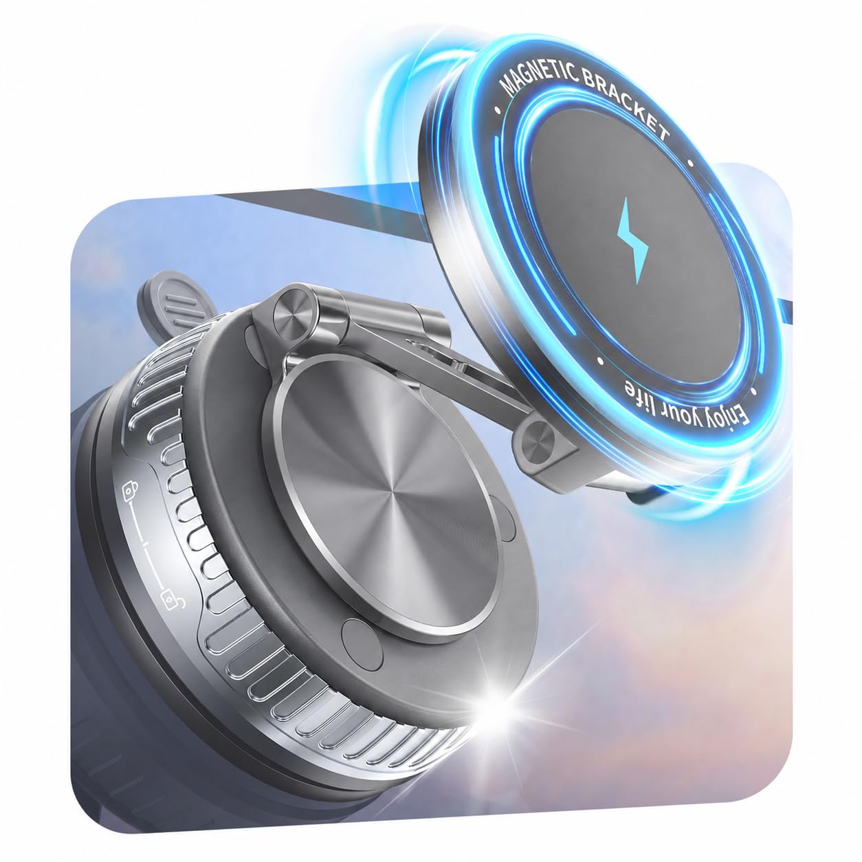 Supporto magnetico per telefono da auto con forte aspirazione a vuoto, 20 magneti N55, supporto per telefono regolabile a 360° per cruscotto e parabrezza, stabile di livello militare, universale per