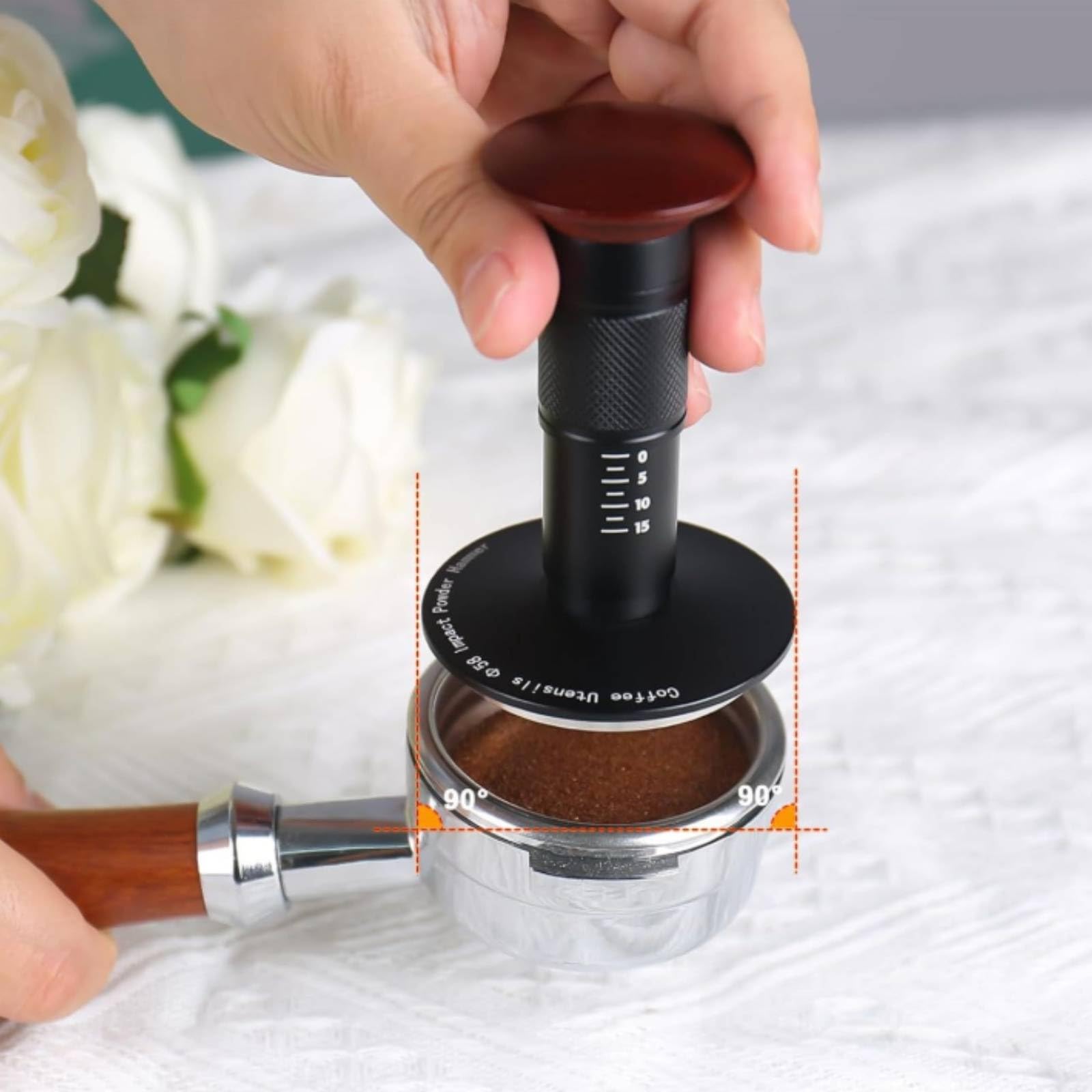 Coffee Tamper de Presión Regulable Diseño Ergonómico Base Circular y Cuerpo en Madera Adecuado para Uso Doméstico y Cafeterías, 58mm