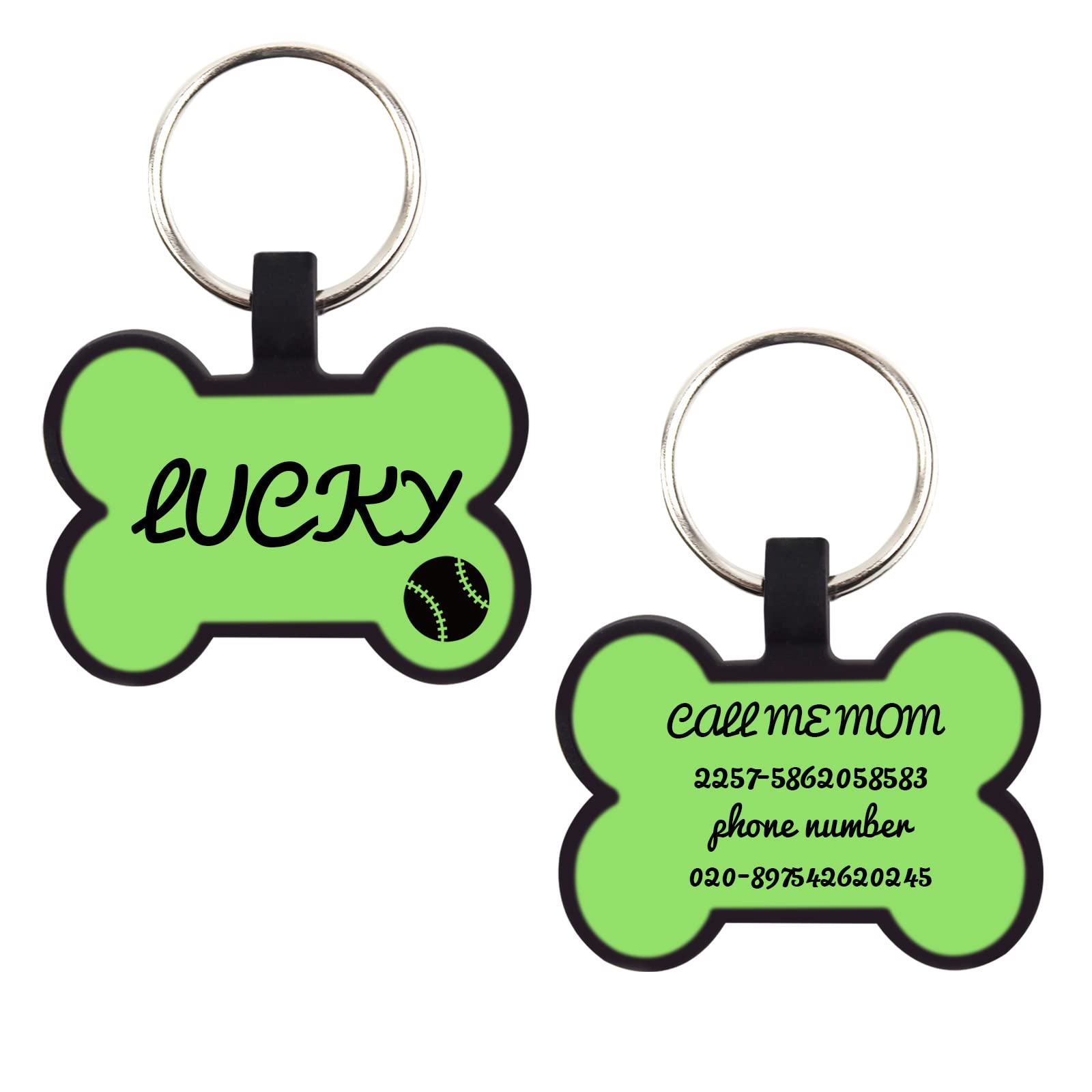 CAMAL 2 Piezas Chapa Perro Grabada, Placas para Perros Grabadas Sin Ruido Silicona, Chapas Personalizadas Placas Identificativas Perros Sin Tintineo para Collar Gatos y Perros (Verde, Forma de Hueso)