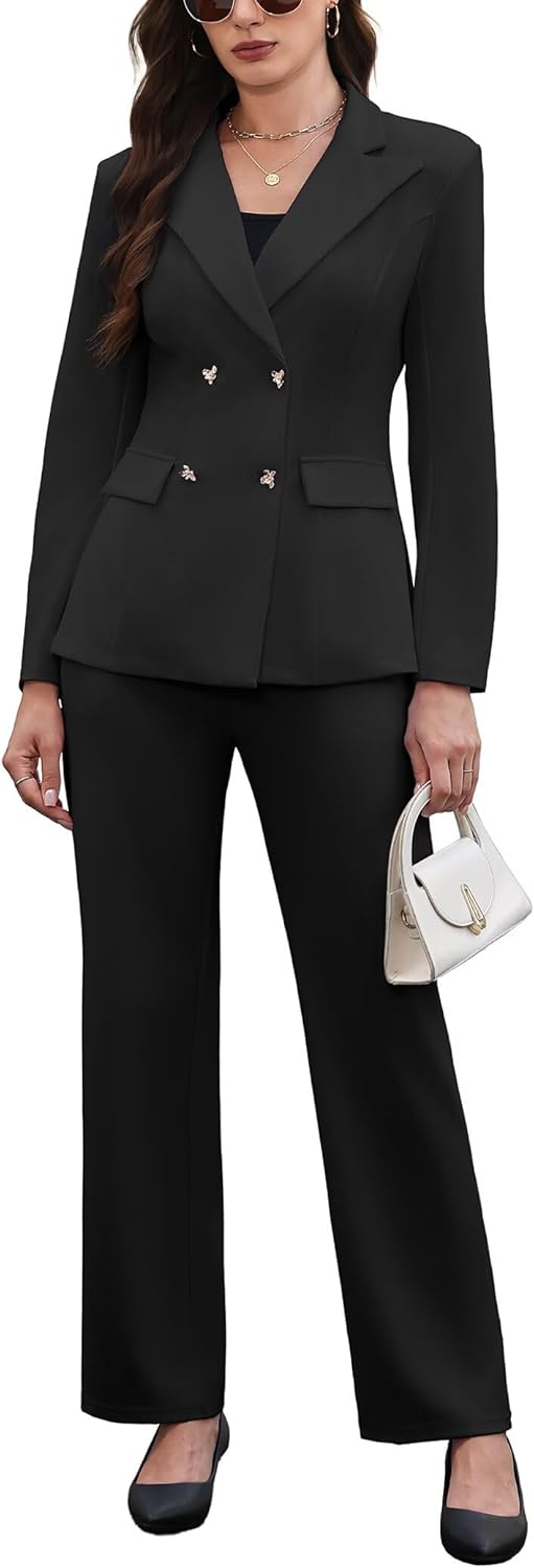 Pant Suits for Women Dressy Business Casual Outfits Long Sleeve Blazer Jacket Wide Leg Pant Sets Work Office Suits - Image 3