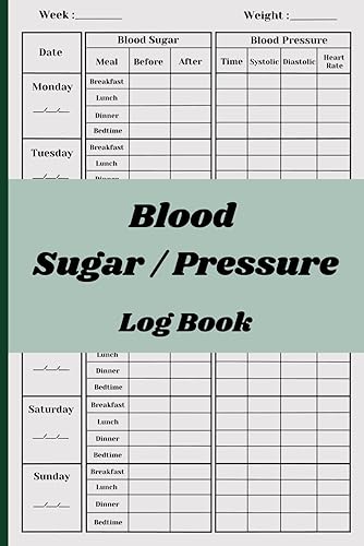 Blood Sugar / Pressure Log Book: Blood Pressure Log / Weekly Blood Sugar and Pressure Record / Over 104 weeks - 2 years to record/ Size 6 x 9 in