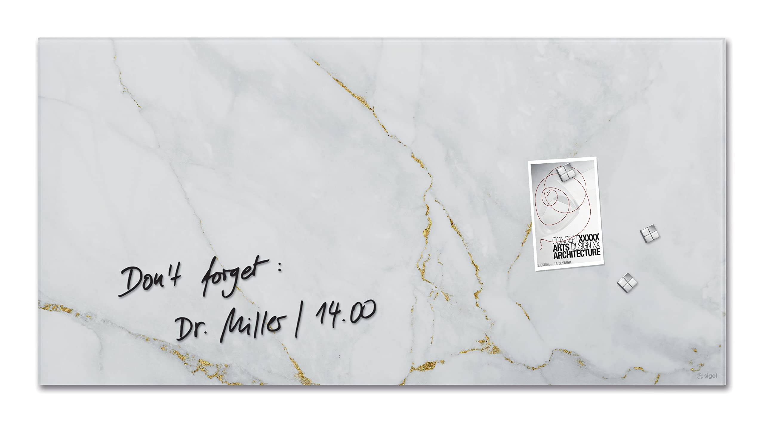SIGEL GL361 Artverum Magnetic Glass Board, marbled look White, 91 x 46 cm, safety Glass