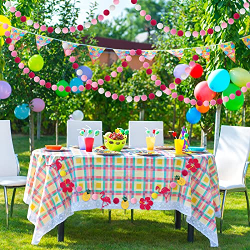 3 Pieces Hawaii Summer Hanging Pompom Ball Garland Tropical Flamingo Pineapple Party Banner Set Aloha Banner Flamingo Flower Garland Banner For Hawaiian #TOP6