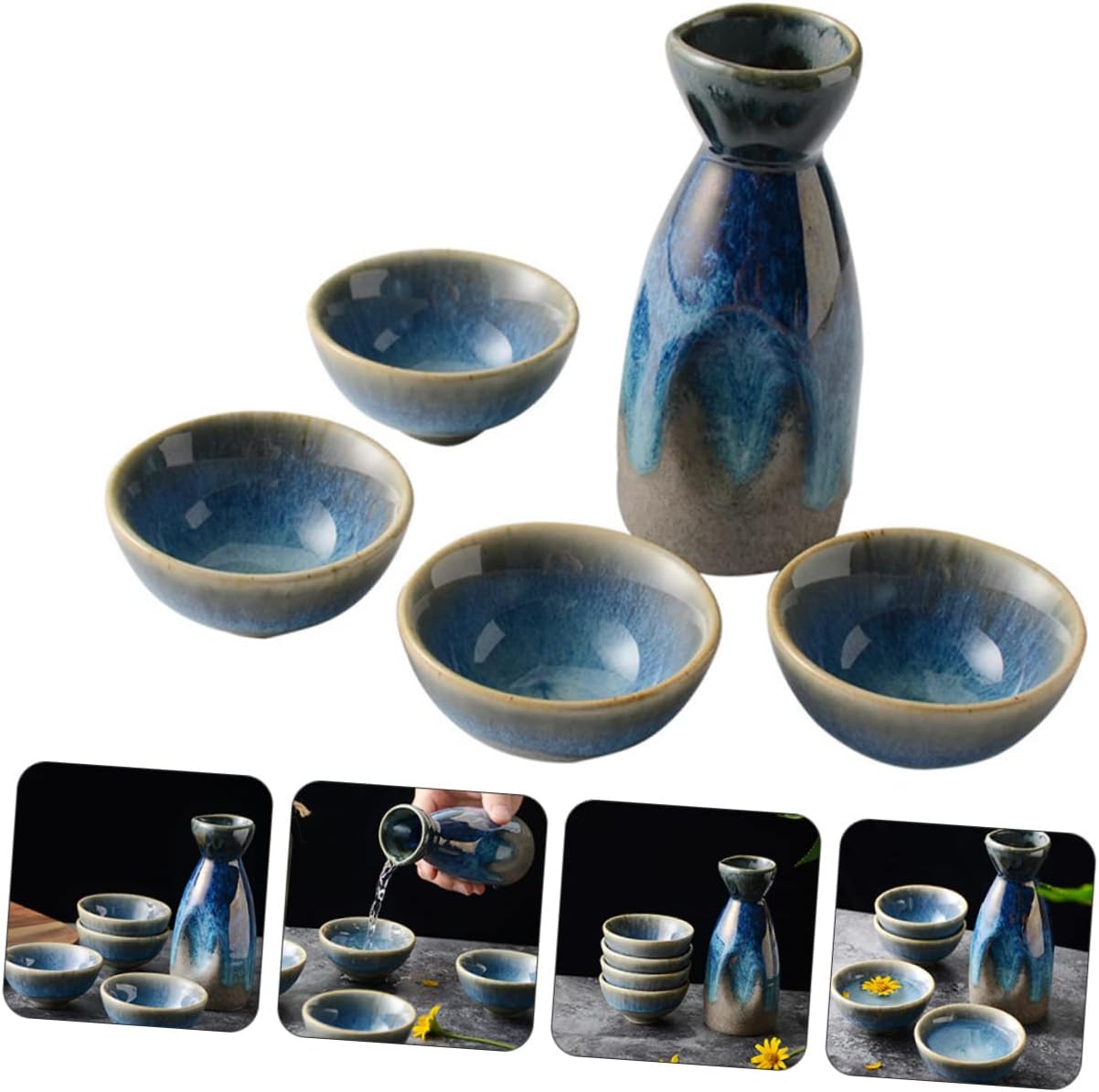 Xmas Japanese Sake Cup Set with Sake Pot, Ceramic