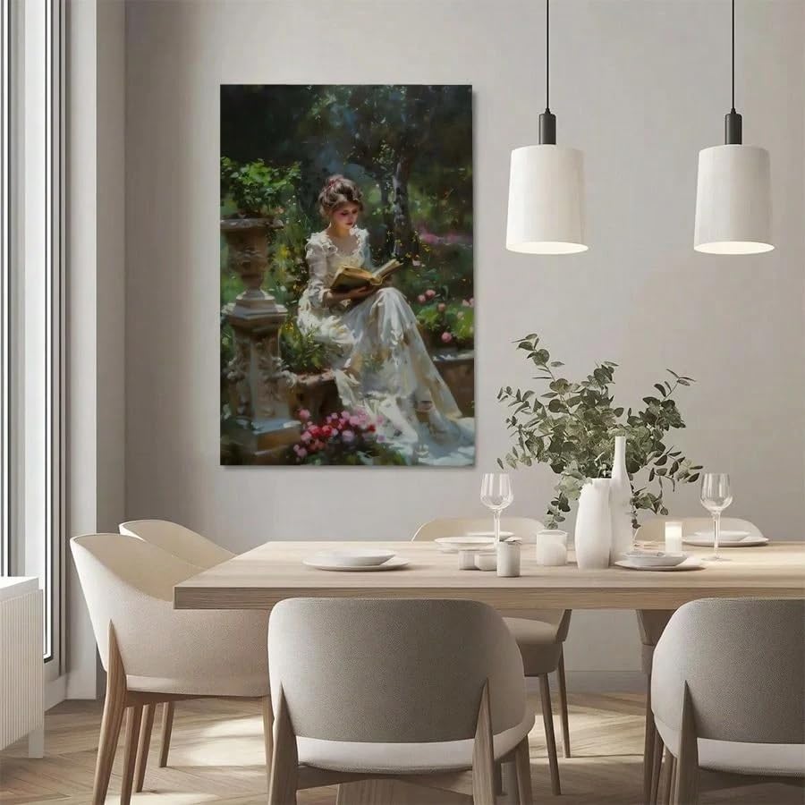 Peinture à l'huile Lectrice : créez un coin de lecture élégant avec cette toile 70x90 cm