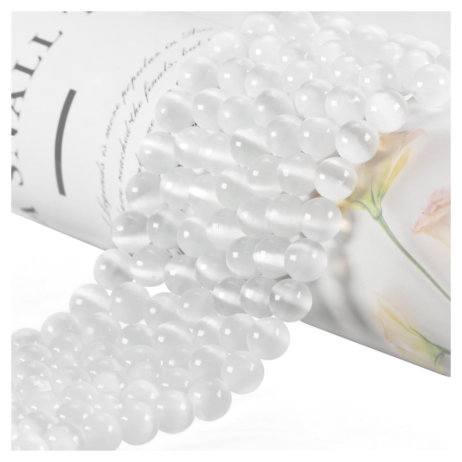 Ouubuuy Selenite Crystal Beads, 8mm Round, 45pcs, Perfect for Jewelry Making Crafting, DIY Gifts, White, 8 mm