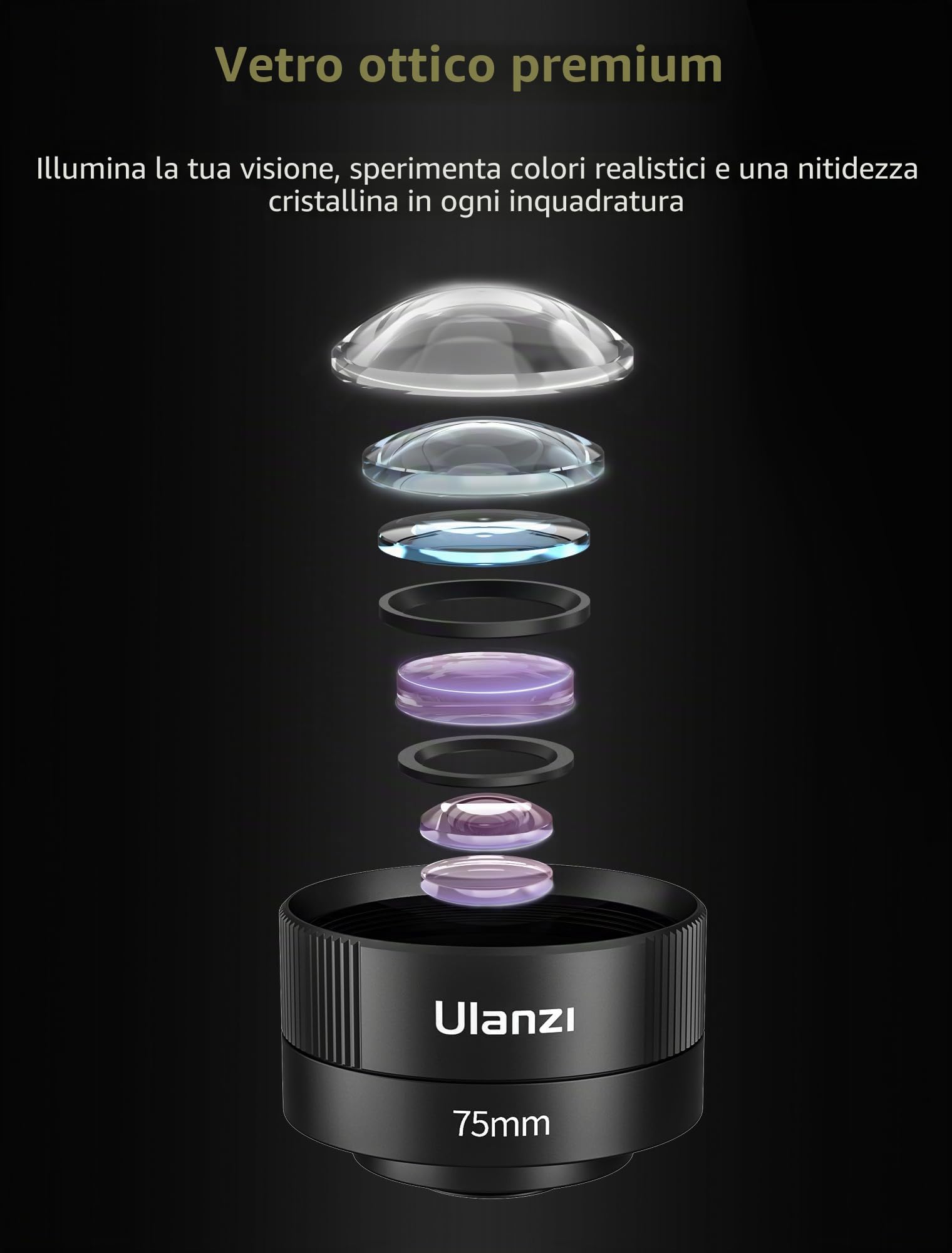 Ulanzi CL-003 Obiettivo Macro del Telefono Cellulare 75 Mm, Ingrandimento 110x Hd, Set Di Obiettivi per Fotocamera con Clip Da 17 mm compatibile con Iphone, Samsung E Xiaomi