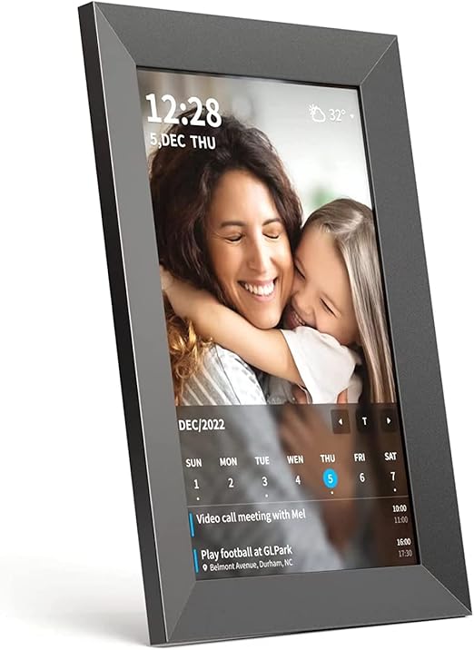 Smart Wi-Fi Digital Calendar(Black) & Photo Frame – Wi-Fi, Google/Apple Calendar Sync, Voice Reminders for Parents