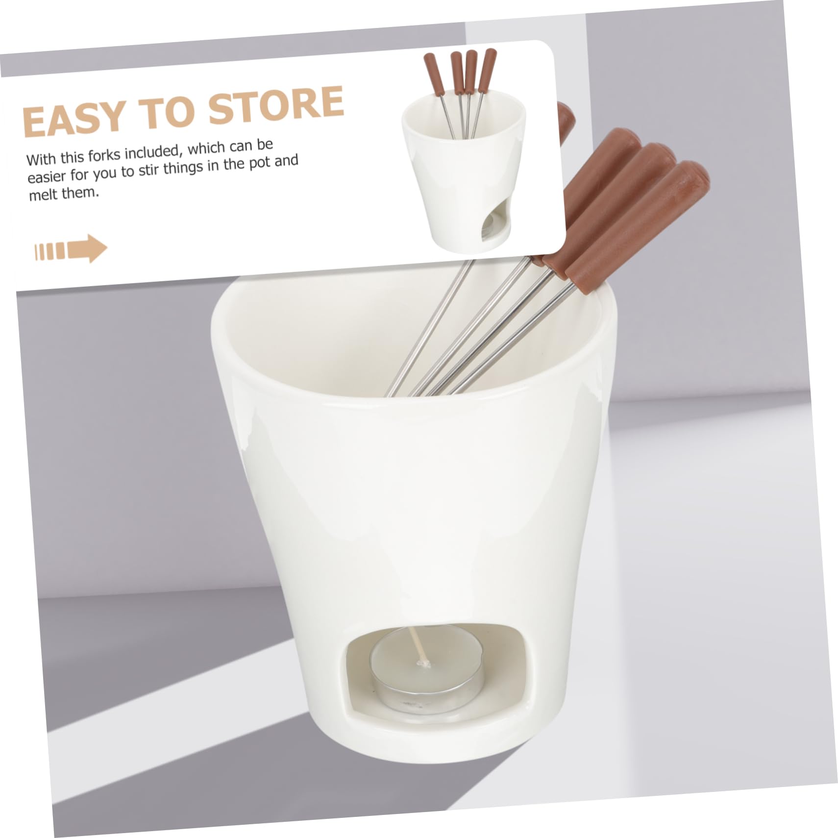 PRETYZOOM 1set Ceramic Melting Pot and Cheese Warmer Forks Detachable Design for Easy Use for Fondue Parties and Romantic Dinners