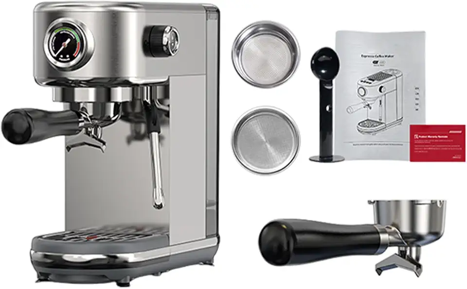 Karlak Máquina de café Profissional Máquina de café Expresso Com Calor Variável 20 Bar Display Digital Semiautomático Aço Inoxidável 1,3L para Uso Doméstico (Plugue UE 220V)