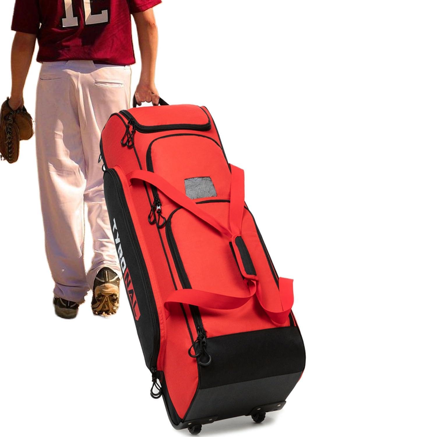 Baseball Bag with Wheels, Rolling Catchers Gear Bag for 4 Bats
