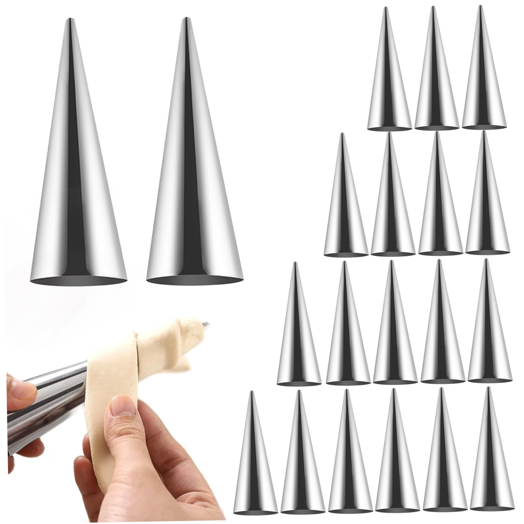 Vervevum Cream Horn Molds, 20PCS Heat-Resistant Stainless Steel Cannoli Tubes Molds, Non Stick Easy to Clean Baking Tools for Baking Croissants Bread, Brioche Rolls, Cream Horn for