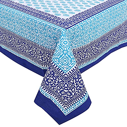 Image of Texstylers Table Cloth | Table Cloth for 6 Seater Dining Table| Dining Table Cover 6 Seater | Table Cover 6 Seater | Dining Table Cover | Rectangle, Cotton,150 cm X 225 cm (Blue)