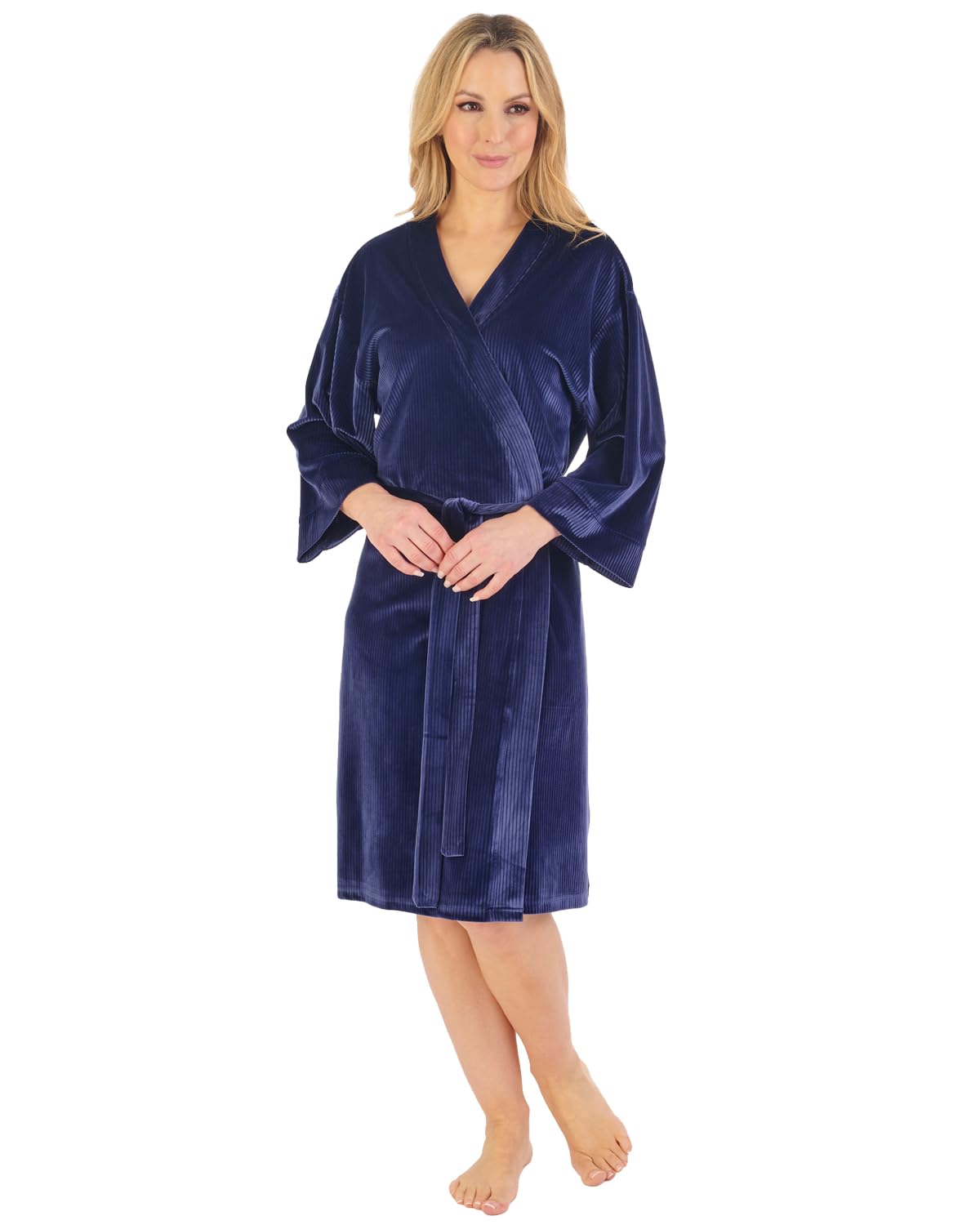 Slenderella Gaspe Velour Stripe Kimono Robe GL06713 Navy Medium