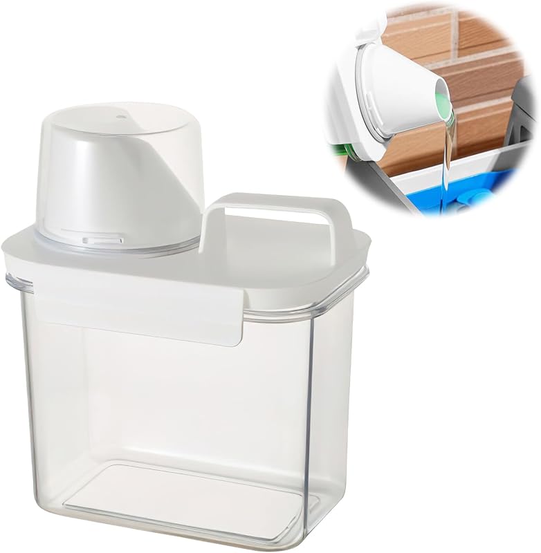 HENGBIRD 1100 ml Légmentes Mosópor Adagoló Mérőpohárral, Fehér Műanyag Mosószer Tároló Doboz Hengeres Forma