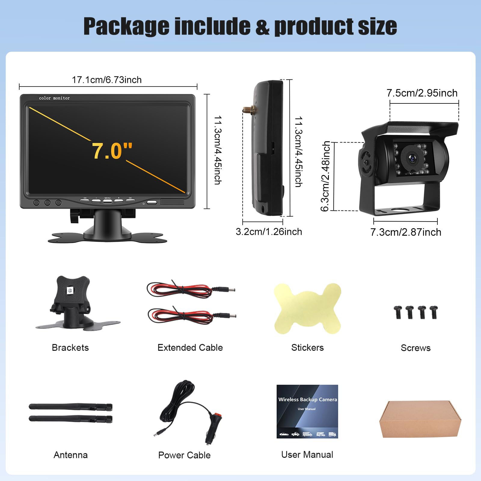 CAMECHO Caméra de Recul sans Fil IP68 Imperméable à la Vision de Nuit Caméra Grand Angle avec 7 Pouces HD Moniteur pour Tous Les Modèles, 12V-36V Haute Performance à Puce avec Inversion de La Ligne