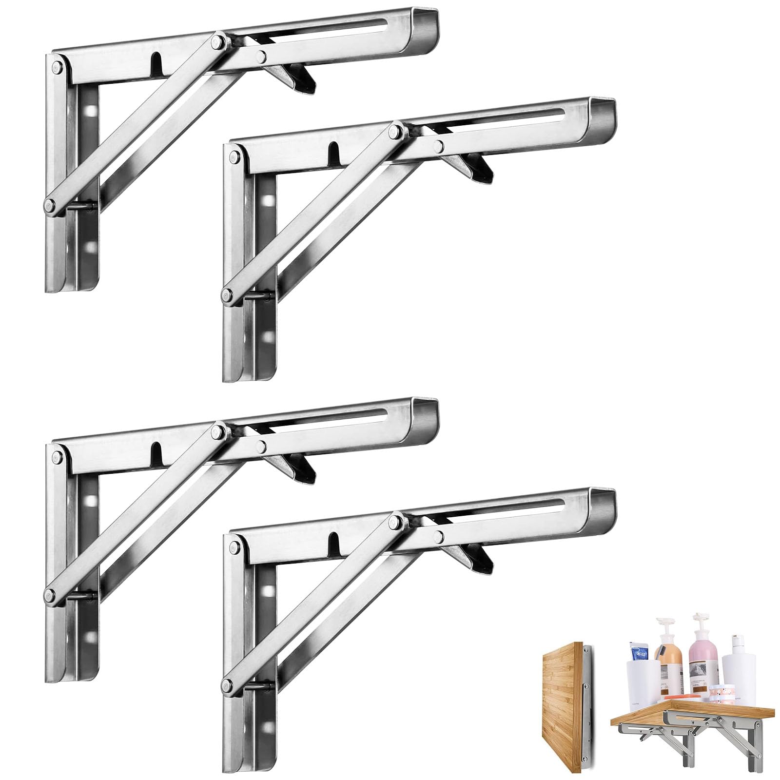 Folding Shelf Brackets 8 Inch 4PCS- Heavy Duty Wall Mounted Table Brackets