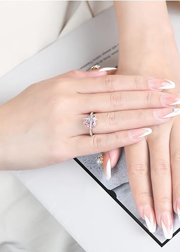 Miniatura 5 de Delicado anillo de plata 925 rosa con forma de corazón de circón para mujer, anillo de compromiso de aniversario, boda, anillos de promesa, anillo