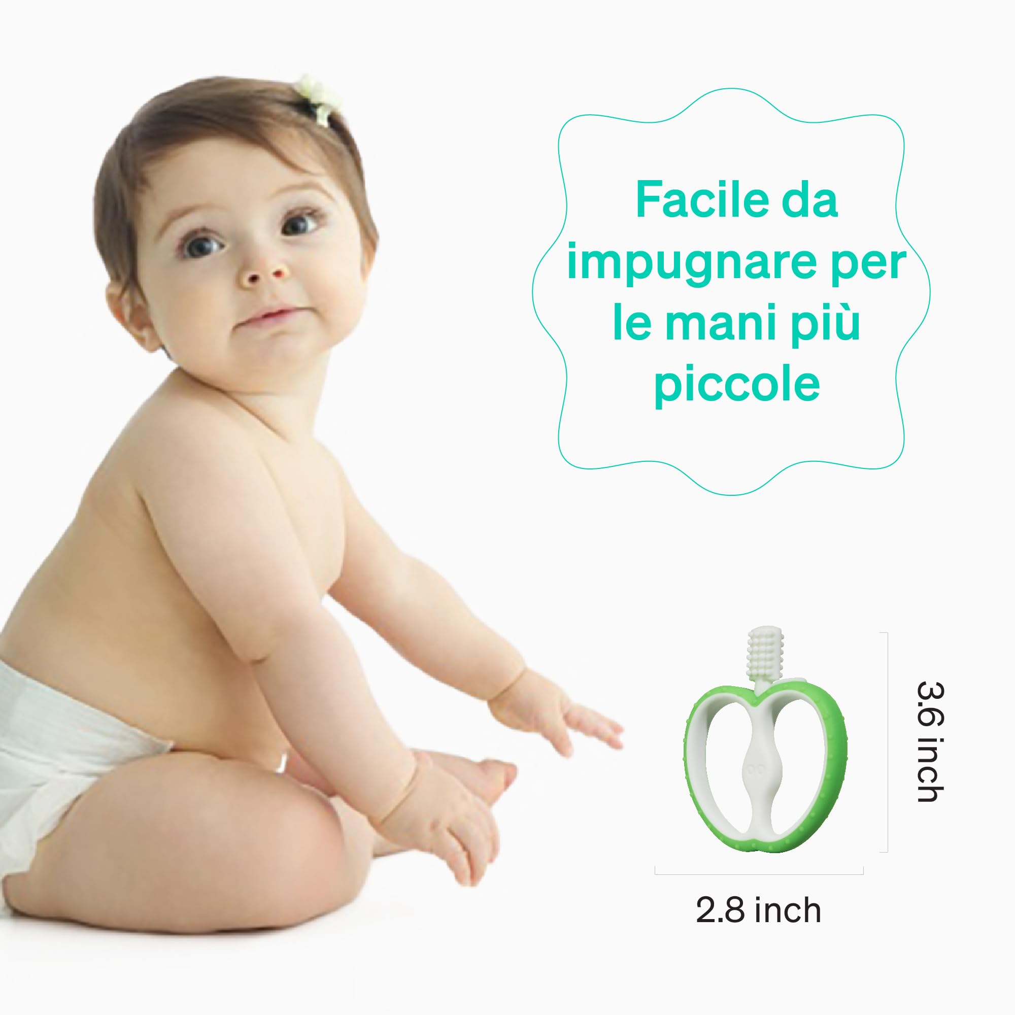 Massaggia Gengive Neonati Di Love Noobs, 4+ Mesi, Senza BPA, Giochi Dentizione Neonato, Spazzolino Da Denti Per Bambini, Giocattolo Da Mordere In Silicone, Verde