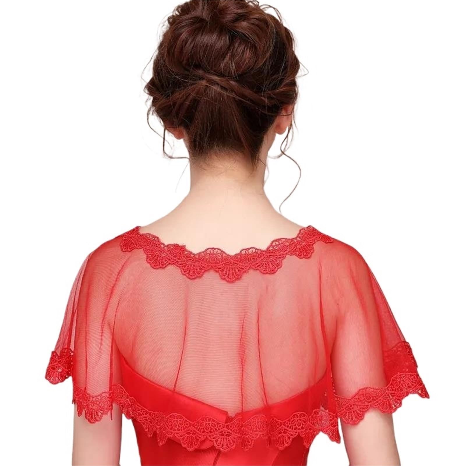 HEUchuan Wedding Dress Shawl Red Lace Appliqued Cape Bolero for Women - Bridal Marriage Party Wraps and Shawls(Pink)