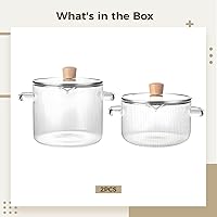 Vista 5 de Juego de 2 cacerolas de vidrio de borosilicato transparente, resistentes a altas temperaturas, apto para estufa, microondas y lavavajillas, incluye
