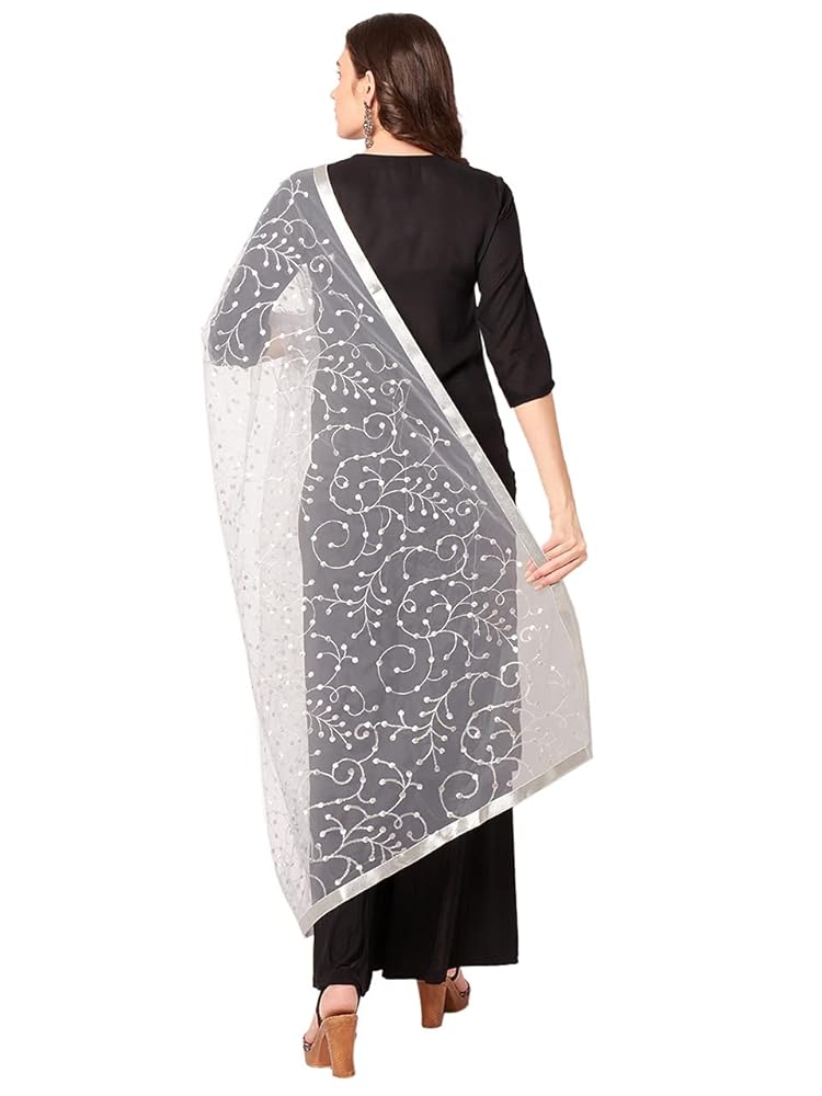 未使用新品タグ付き! matta DUPATTA DUPATTA BAZAAR Women's Embroidered silver Net Dupatta Free