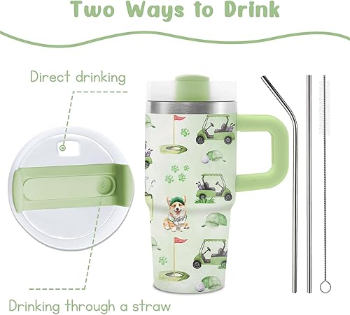 Miniatura 6 de Regalos de golf para niños y hombres, vaso de golf con asa y popote para niños, 14 onzas, regalos para amantes del golfista, divertida taza de acero