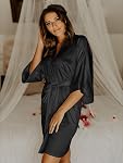 AW BRIDAL Silk Robes for Women, Short Bridesmaid Robes for Bridal Wedding Party, Bride Satin Bathrobe with Long Sleeve