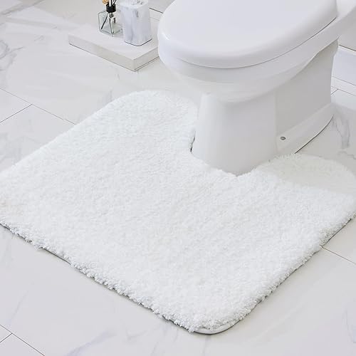 Miniatura 3 de Alfombra de inodoro en forma de U blanca de 23 x 24 pulgadas, lavable a máquina, antideslizante, tapete de contorno de felpa suave para piso de baño