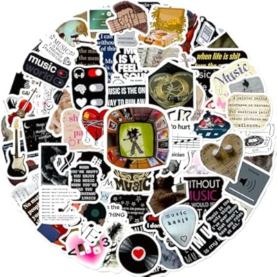 100 Pcs Music Stickers, Cute Music Note Waterproof Vinyl for Laptop, Phone, Water Bottle, Luggage, Kids Teens Boys Girls