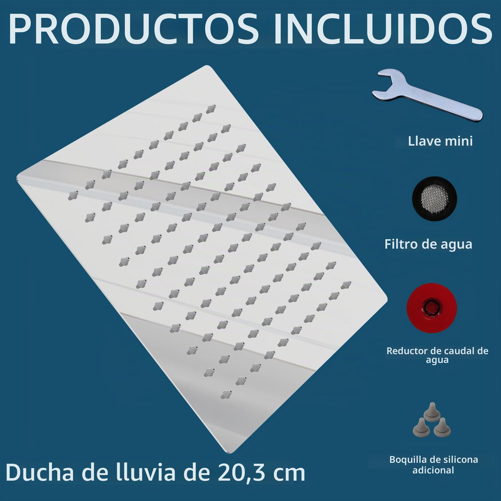 Cabezal de Ducha Tipo Lluvia, Cabezal de Ducha Tipo Lluvia Cuadrado de Acero Inoxidable de Alta Presión y Alto Caudal, Increíble Experiencia de Ducha Incluso con Poco Caudal de Agua (20cm, Cromo)