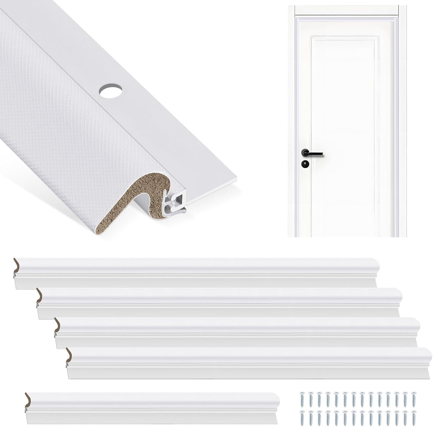 Screw on Door Weather Stripping 42" 36" Weather Stripping Door Seal with Aluminum Carrier and Foam Gasket Exterior Weatherstripping V Shaped Soundproof Seal for Sides and Top(5 Pcs)