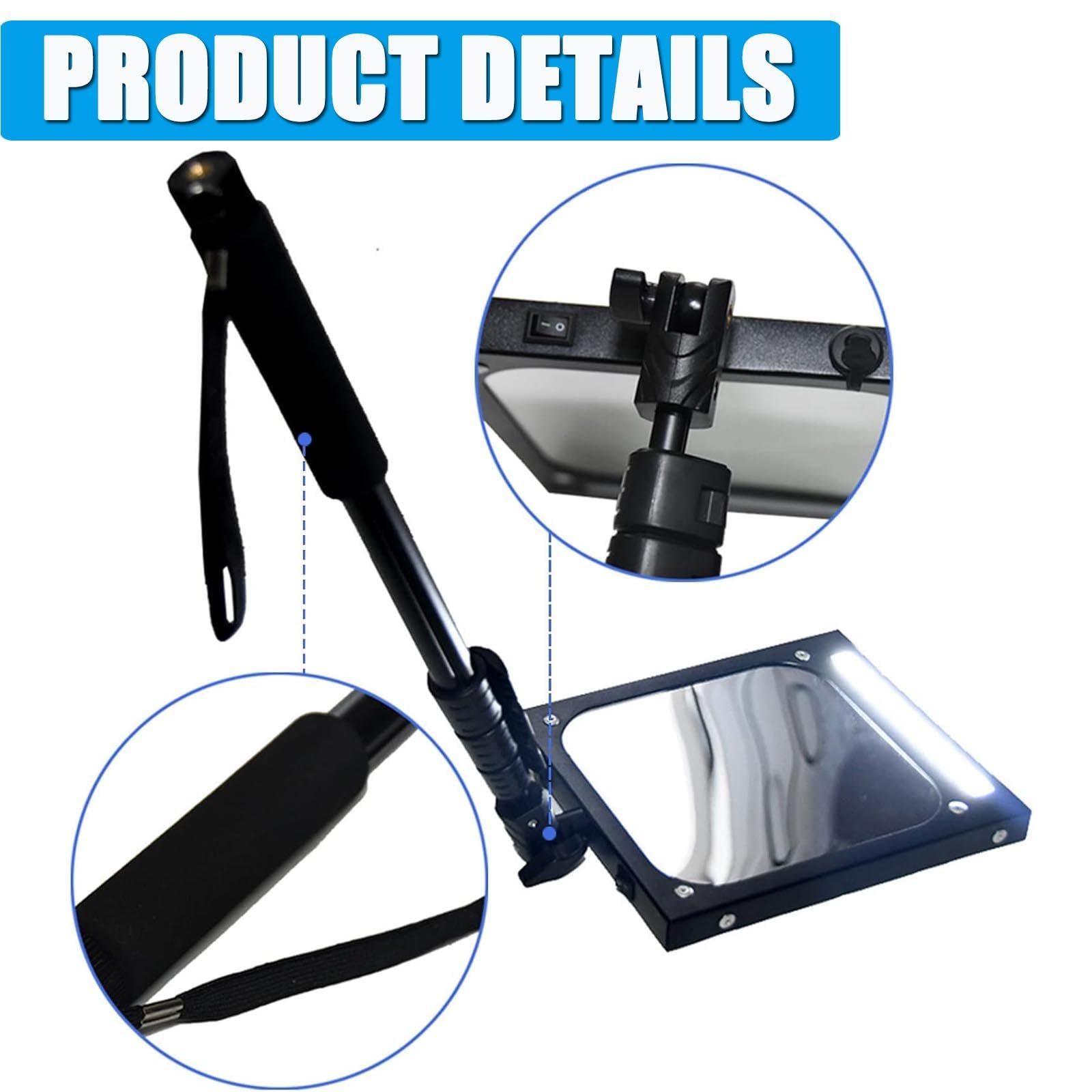 Espejo De InspeccióN para Coche Y Bajo El VehíCulo con Luz Led, Espejo AcríLico De 20 × 17 Cm, Espejos Convexos TelescóPicos con Varilla Ajustable 36 A 120Cm para ReparacióN Bajos. 1pcs