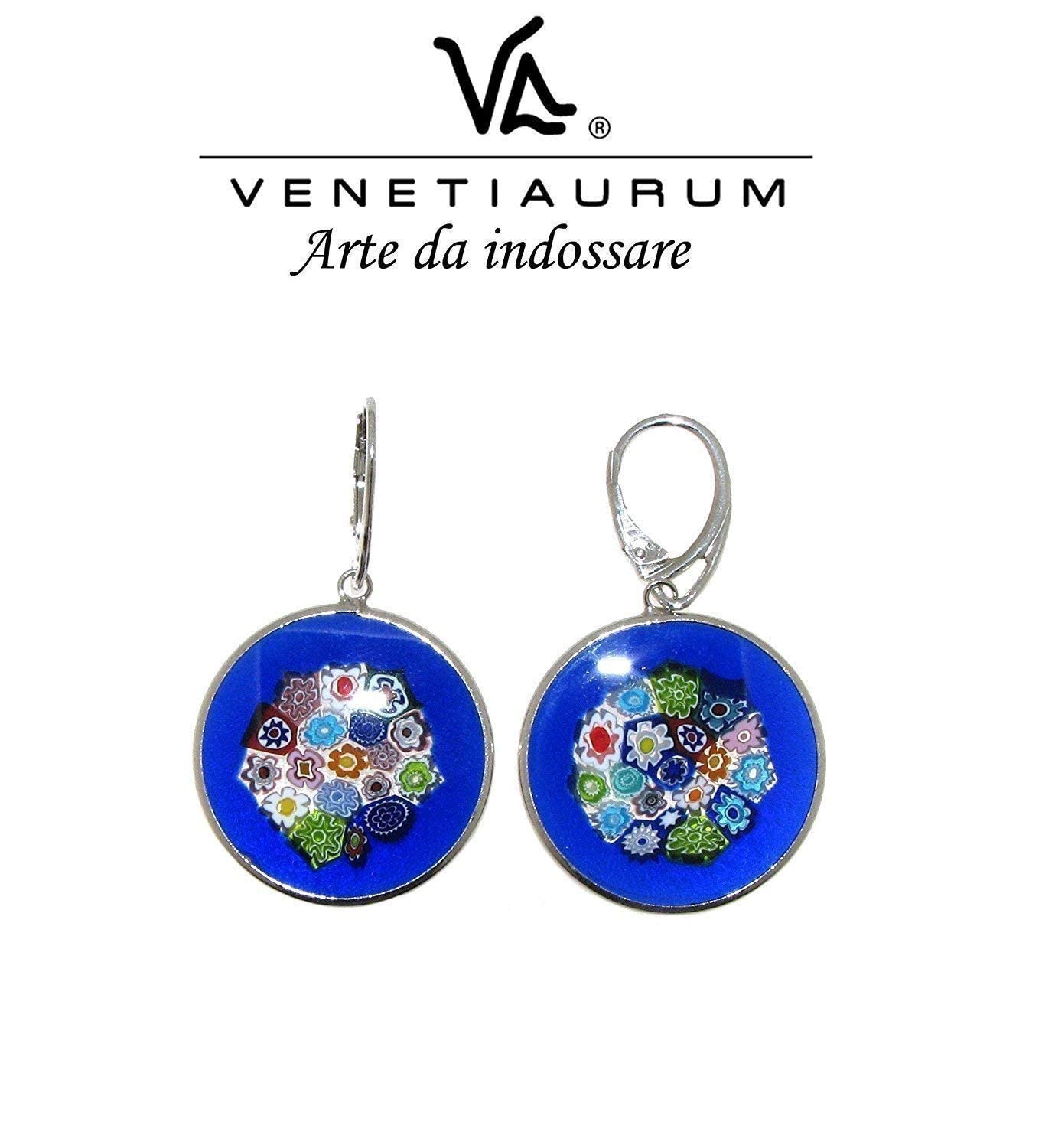 Venetiaurum - Pendientes para Mujer con Murrina 26mm en Cristal de Murano Original y Plata 925 - Joya Made In Italy certificada