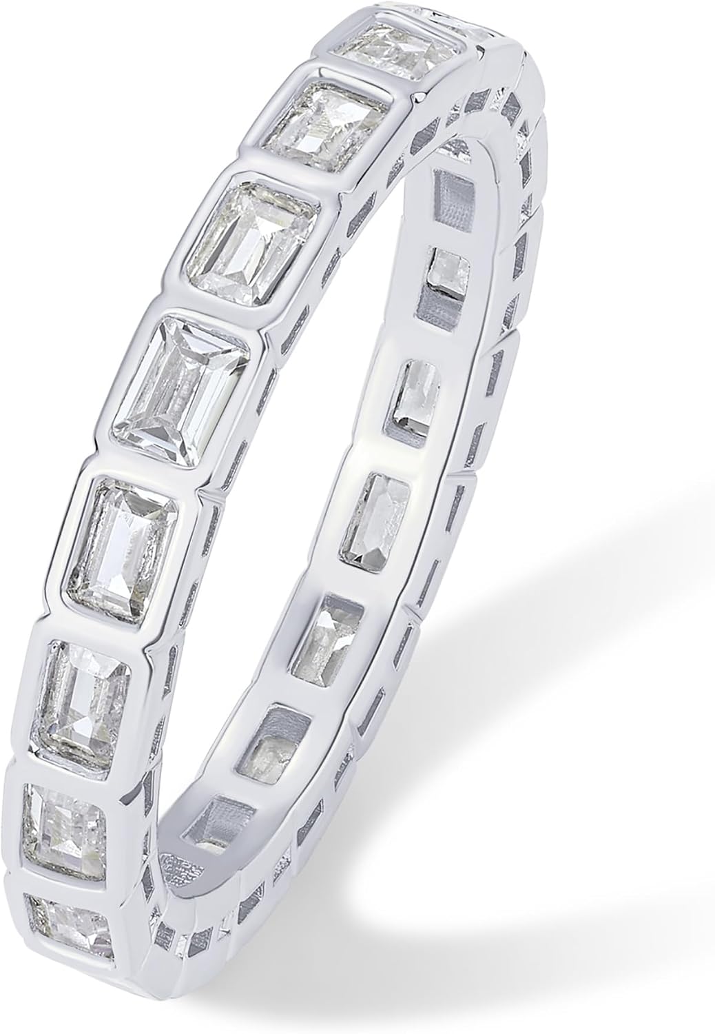PAVOI 14K Gold Plated Emerald Cut Eternity Band Rings...