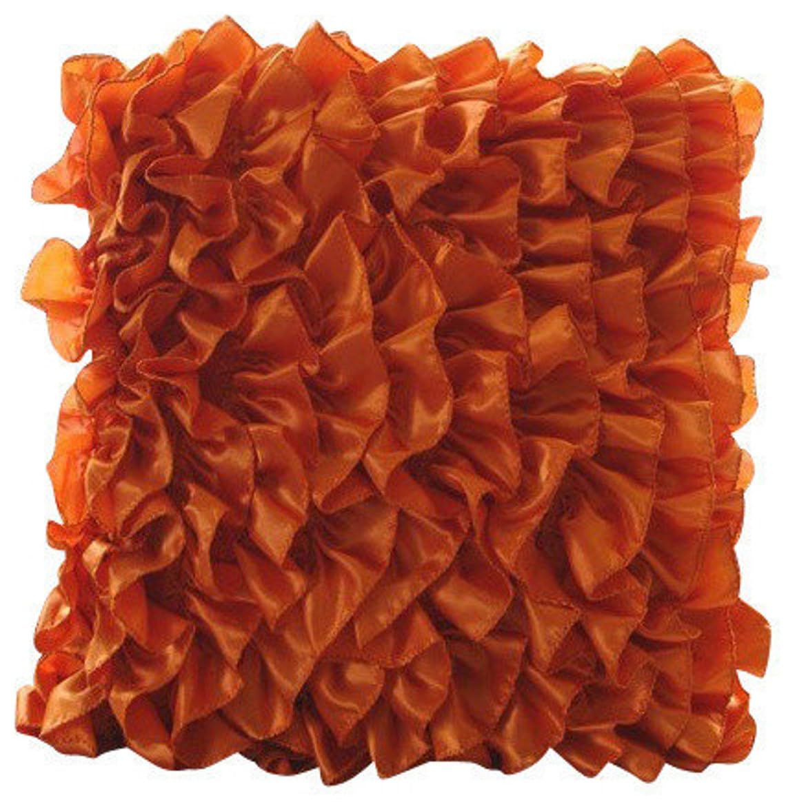 The HomeCentric 40x40 cm (16x16 inch) Square Decorative Throw Orange Satin Cushion Covers with Satin Ruffles, Solid Color Pillow Covers, Modern Throw Pillow Covers - Vintage Orange — image 1