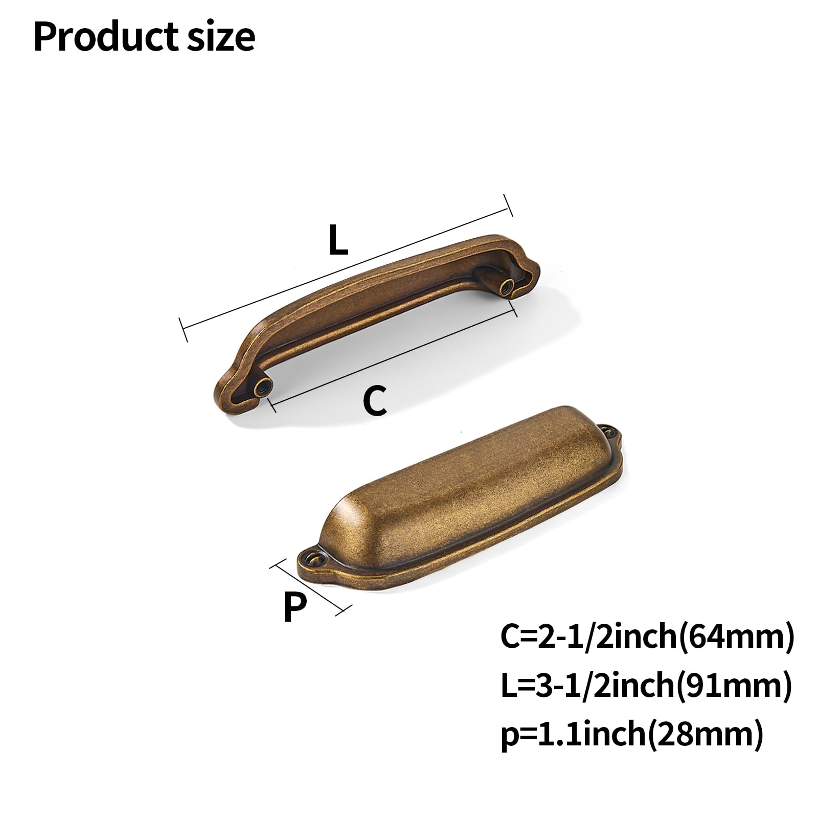 KHTUMEWARE-170357 Antique Brass Cabinet Pulls CTC 2-1/2 in (64 mm) 2-Pack in Antique Brass — KHTUMEWARE