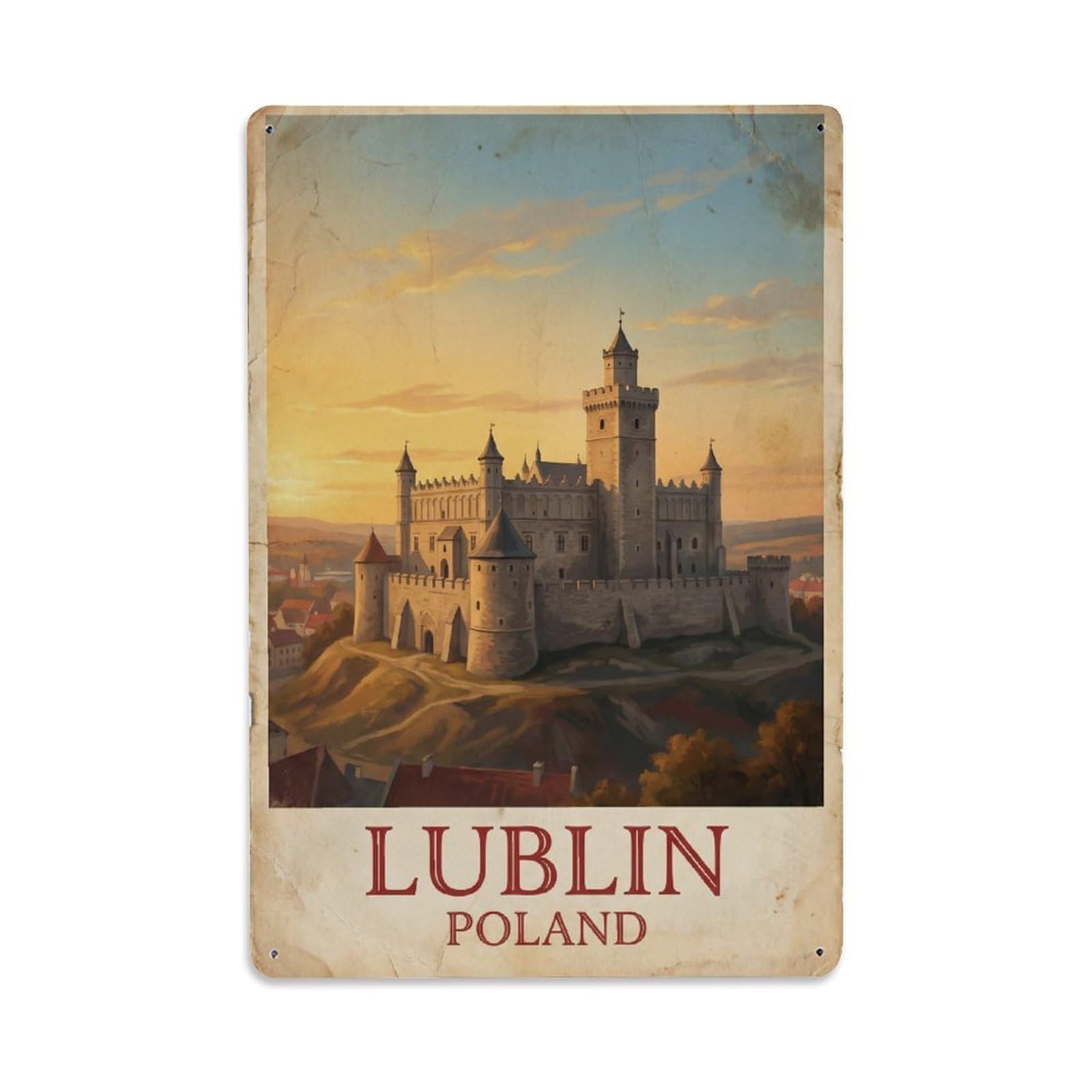 Poland Lublin Vintage Metal Tin Sign Plaque Wall Decor for Cafe, Club Bar, Office, Garden Metal Poster 8x12Inch
