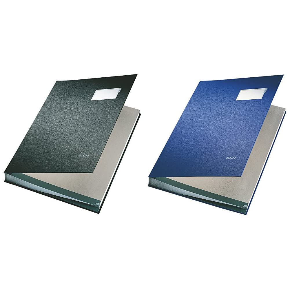 Leitz 57000195 Unterschriftsmappe (Polypropylen, A4, 20 Fächer) schwarz & 57000035 Unterschriftsmappe, 20 Fächer, Überzug PP, blau, A4