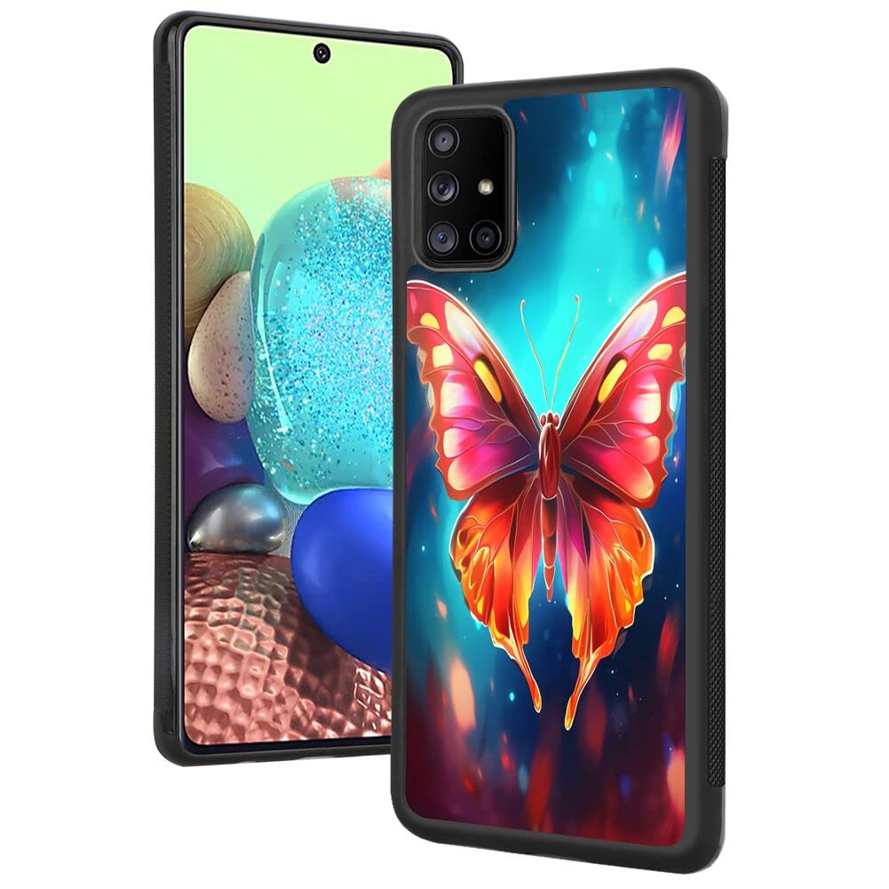 SHENCANG BLUE Case for Samsung Galaxy A91 Colorful Butterfly Designer-104, Black Anti-Scratch Shockproof Slim Rubber Frame Mobile Cellphone Smartphone Case