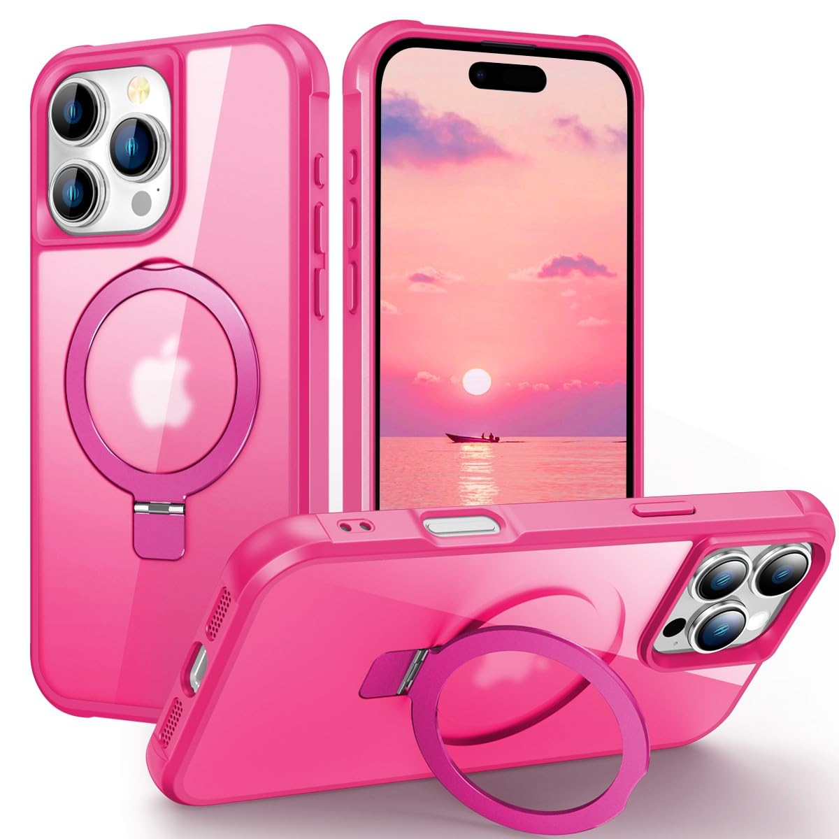 PIXIU Strong Magnetic for iPhone 16 Pro Max case Compatible with Mag-Safe, Built-in Invisible Stand,Military Shockproof Slim Protective Matte Phone Cover for iPhone 16 Pro Max 6.9"-Hot Pink