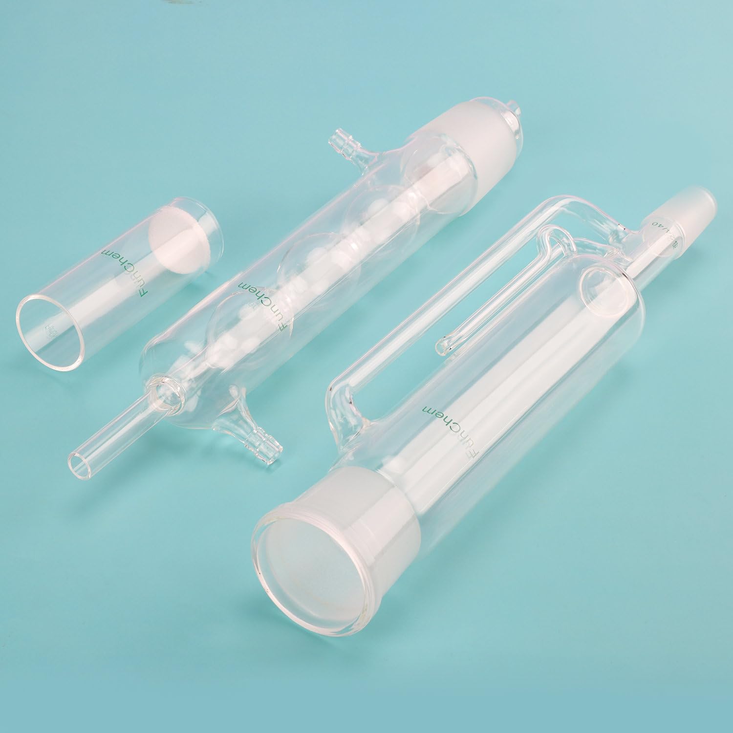 FunChem Soxhlet Extractor de vidrio borosilicato 45/40 Soxhlet con condensador Allihn y funda de extracción, paquete de 3