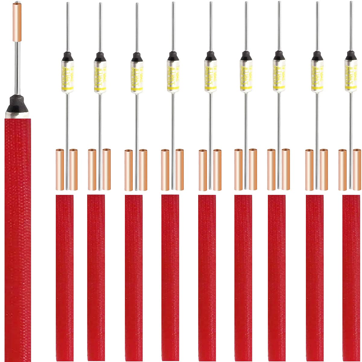 Youmile 10 pcs SF184E SEFUSE 10A 250V Metal Thermal Cutoffs Thermal Fuse 184 Degree with GT-1 Crimp terminal Silicone fiberglass sleeving for Household Electrical appliances