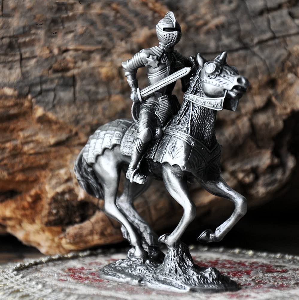 Statue de Chevalier médiéval, modèle de Sculpture de Guerrier Ornements en étain Classique Chevalier templier Chevalier croisé Cadeau de Statue