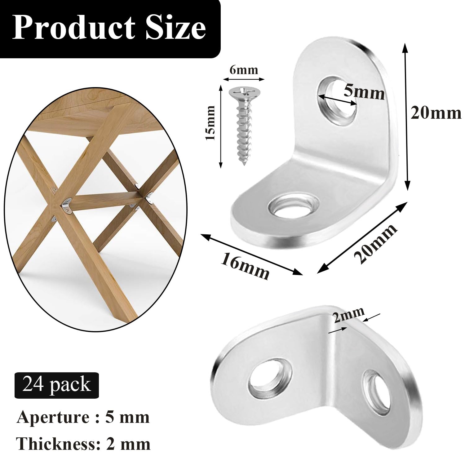 Wopanxye 24pcs Angle Brackets, 16x20mm Right Corner L Bracket - Image 2